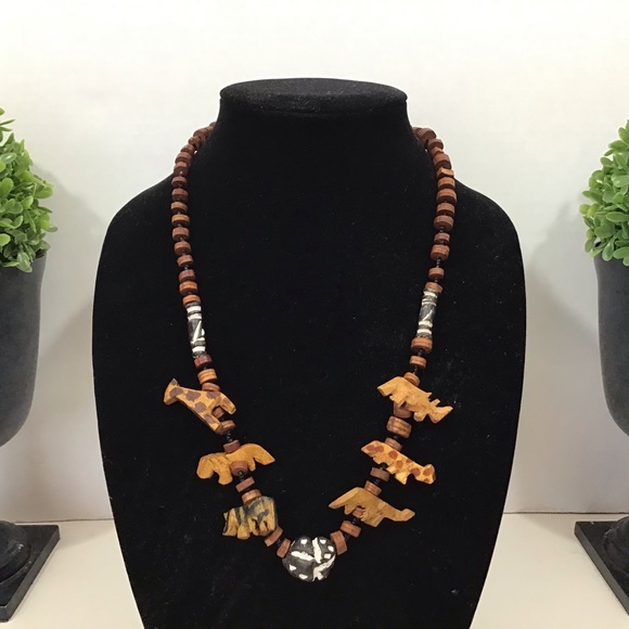 Wood Tribal Animal Necklace - Picture 2 of 4